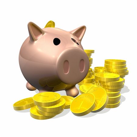 simsearch:400-06077471,k - 3d rendered illustration of a cartoon piggybank with gold coins Stock Photo - Budget Royalty-Free & Subscription, Code: 400-04632082