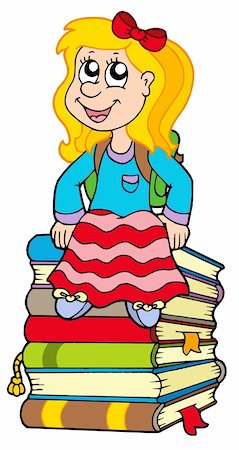 simsearch:400-04311432,k - Girl sitting on pile of books - vector illustration. Stock Photo - Budget Royalty-Free & Subscription, Code: 400-04632709