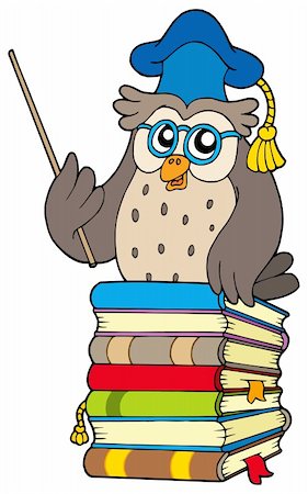 simsearch:400-04311432,k - Wise owl teacher on books - vector illustration. Stock Photo - Budget Royalty-Free & Subscription, Code: 400-04632714
