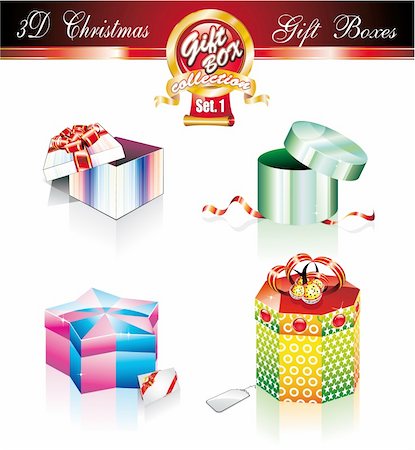 simsearch:400-04304378,k - Set of four Luxury Colorful 3D Christmas Box with high details -Set 1 Photographie de stock - Aubaine LD & Abonnement, Code: 400-04633158