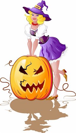 simsearch:400-05693792,k - Halloween! Girl dressed as a witch with pumpkin. Isolated on white. Eps 8, AI Stock Photo - Budget Royalty-Free & Subscription, Code: 400-04633659