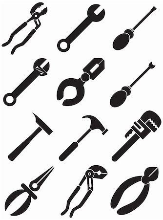 pipe wrench - Set of 12 tools icons - black and white. Stock Photo - Budget Royalty-Free & Subscription, Code: 400-04645709