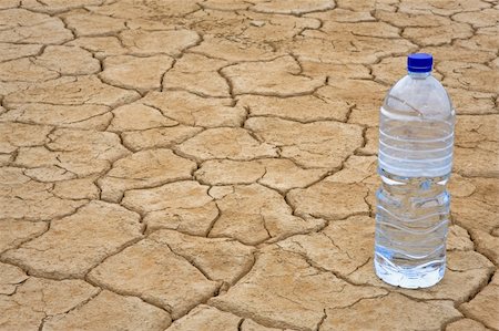 dehydrated - A water bottle on dry and cracked ground in the desert. Shallow depth of field Stock Photo - Budget Royalty-Free & Subscription, Code: 400-04646031