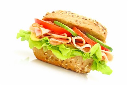 simsearch:700-01716556,k - Fresh sandwich with ham and cheese and vegetables Photographie de stock - Aubaine LD & Abonnement, Code: 400-04646404