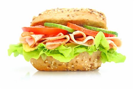 simsearch:700-01716556,k - Fresh sandwich with ham and cheese and vegetables Photographie de stock - Aubaine LD & Abonnement, Code: 400-04646402