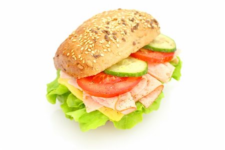 simsearch:700-01716556,k - Fresh sandwich with ham and cheese and vegetables Photographie de stock - Aubaine LD & Abonnement, Code: 400-04646414