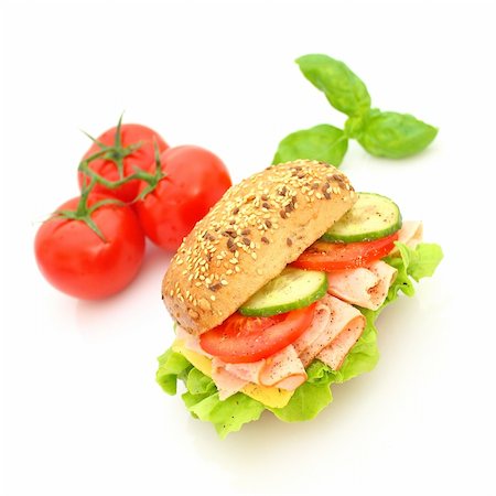 simsearch:700-01716556,k - Fresh sandwich with ham and cheese and vegetables Photographie de stock - Aubaine LD & Abonnement, Code: 400-04646420