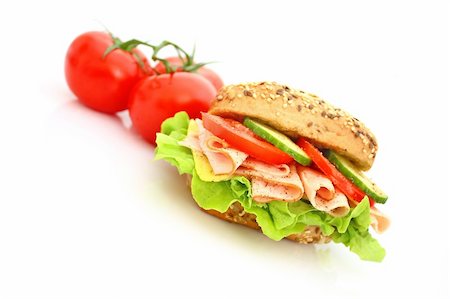 simsearch:700-01716556,k - Fresh sandwich with ham and cheese and vegetables Photographie de stock - Aubaine LD & Abonnement, Code: 400-04646421