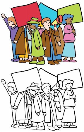 protester holding sign - Cartoon image of a group of protesters - both color and black / white versions. Stock Photo - Budget Royalty-Free & Subscription, Code: 400-04646543