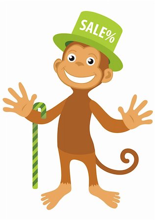 simsearch:400-04394183,k - Vector smile monkey in green sale hat Stock Photo - Budget Royalty-Free & Subscription, Code: 400-04647557
