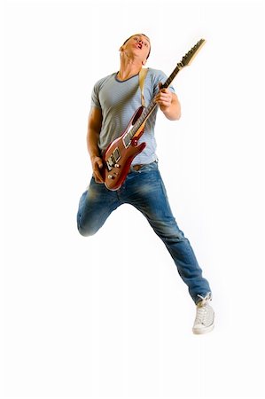 simsearch:400-04863651,k - passionate guitarist jumps in the air over white Stock Photo - Budget Royalty-Free & Subscription, Code: 400-04648059