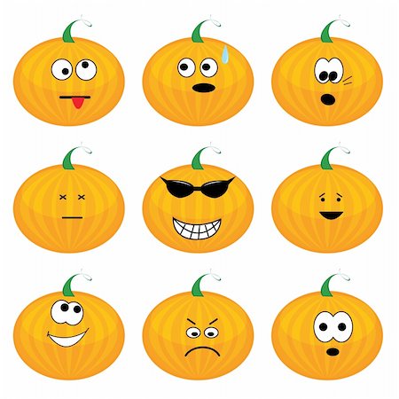 simsearch:400-05325412,k - Set of nine cartoon pumpkins. Vector illustration. Stock Photo - Budget Royalty-Free & Subscription, Code: 400-04648565