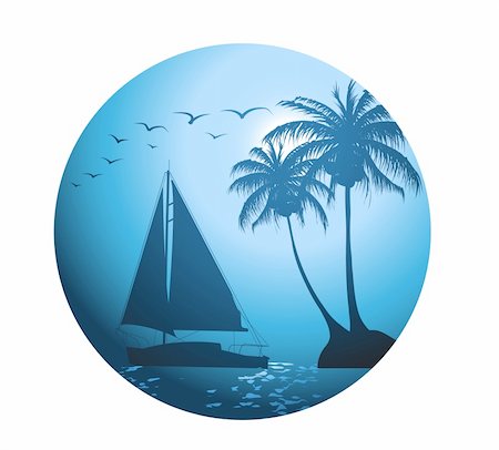 simsearch:400-07748817,k - Summer background with palm trees and a yacht on the ocean Stock Photo - Budget Royalty-Free & Subscription, Code: 400-04648642