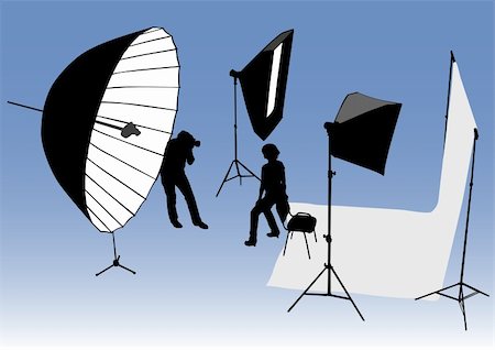 photographers taking pictures of models - Vector drawing studio, and photographic equipment. Photographer and model Stock Photo - Budget Royalty-Free & Subscription, Code: 400-04649950