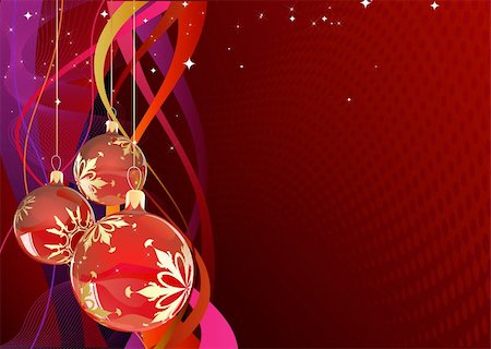 simsearch:400-04769297,k - Vector illustration of red Holiday card with christmas balls on the abstract lines background Foto de stock - Super Valor sin royalties y Suscripción, Código: 400-04640281