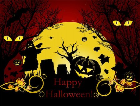 simsearch:400-05254177,k - Halloween illustration background with moon, trees and pumpkin Stock Photo - Budget Royalty-Free & Subscription, Code: 400-04640707