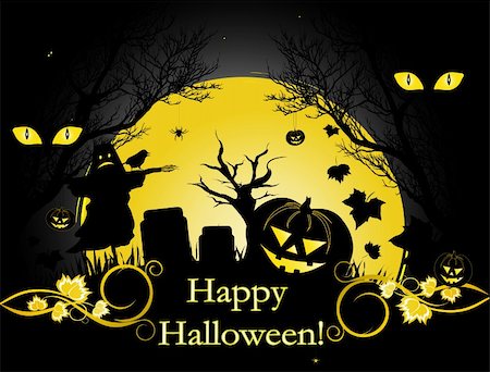 simsearch:400-05254177,k - Halloween illustration background with moon, trees and pumpkin Stock Photo - Budget Royalty-Free & Subscription, Code: 400-04640708