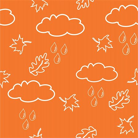 simsearch:400-05256623,k - Seamless pattern with clouds and leaves on orange background. Vector illustration. Photographie de stock - Aubaine LD & Abonnement, Code: 400-04642147