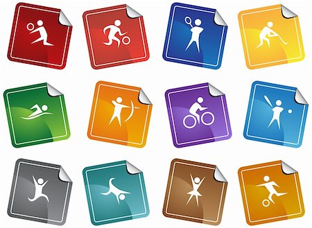 simsearch:400-05877692,k - Collection of 12 sports related sticker buttons in a variety of colors. Foto de stock - Super Valor sin royalties y Suscripción, Código: 400-04642848