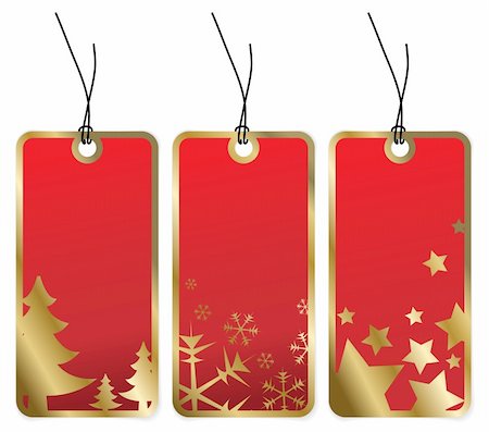 simsearch:400-04659792,k - Red Christmas tags with golden borders and seasonal motives Stock Photo - Budget Royalty-Free & Subscription, Code: 400-04642992