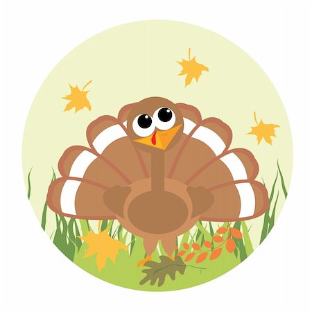 simsearch:400-05256623,k - Cute little turkey looking at the leaf. Vector illustration. Photographie de stock - Aubaine LD & Abonnement, Code: 400-04656300