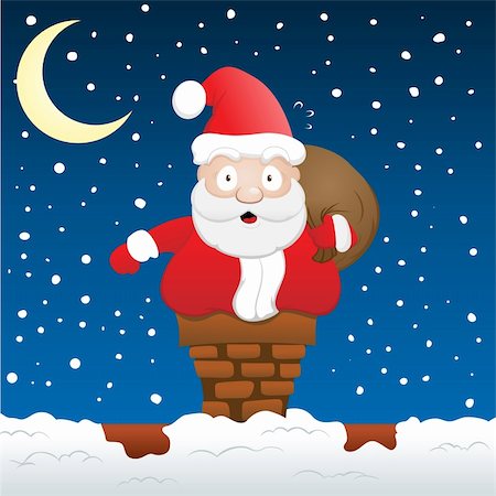 Vector image of a santa stuck on a chimney Stock Photo - Budget Royalty-Free & Subscription, Code: 400-04656666