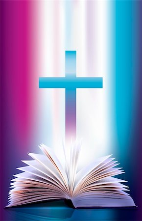 Illustration of an open flicking bible pages  and cross Stock Photo - Budget Royalty-Free & Subscription, Code: 400-04656850