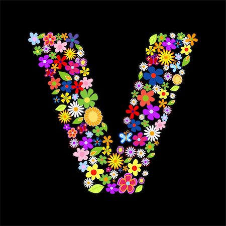 Vector flower font, letter V Stock Photo - Budget Royalty-Free & Subscription, Code: 400-04657020