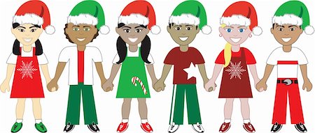 Vector Illustration of 6 children dressed for the holidays. Stock Photo - Budget Royalty-Free & Subscription, Code: 400-04657781