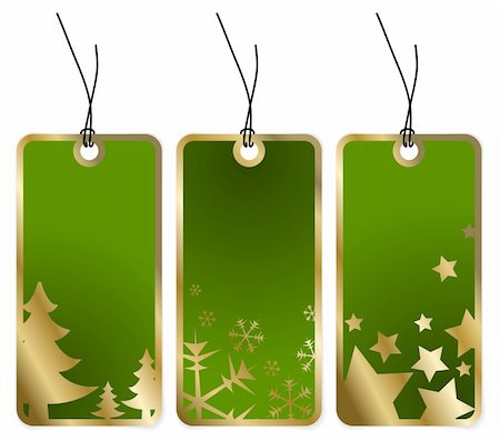 simsearch:400-04659792,k - Green Christmas tags with golden borders and seasonal motives Stock Photo - Budget Royalty-Free & Subscription, Code: 400-04658444