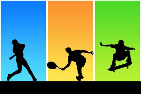 Black silhouettes of different sportsmen on a colour background Stock Photo - Budget Royalty-Free & Subscription, Code: 400-04658758