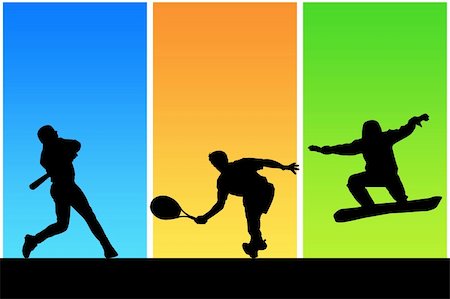 Black silhouettes of different sportsmen on a colour background Stock Photo - Budget Royalty-Free & Subscription, Code: 400-04658918