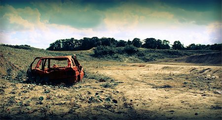 photos of cars in old junk yards - abandoned car, in the middle of nowhere Stock Photo - Budget Royalty-Free & Subscription, Code: 400-04650028