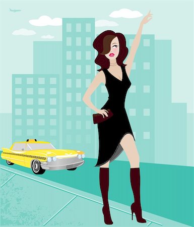 Chic young woman in the city, hailing a taxi cab Stock Photo - Budget Royalty-Free & Subscription, Code: 400-04650130