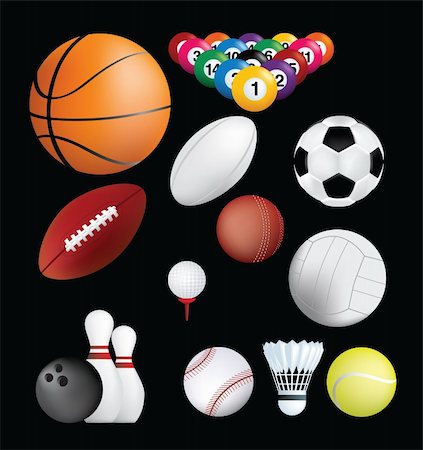 simsearch:400-05877692,k - detailed set of sports ball on black background Foto de stock - Super Valor sin royalties y Suscripción, Código: 400-04651663