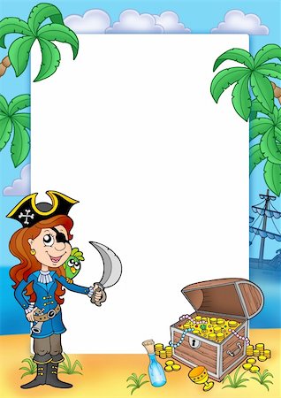 Frame with pirate girl and treasure 2 - color illustration. Stock Photo - Budget Royalty-Free & Subscription, Code: 400-04652324