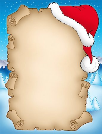 simsearch:400-04258210,k - Winter parchment with Santas hat - color illustration. Stock Photo - Budget Royalty-Free & Subscription, Code: 400-04652351