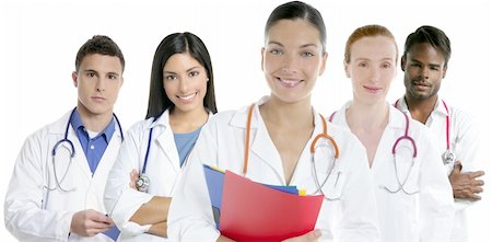 Doctors team group in a row on white background men and women doctor Stock Photo - Budget Royalty-Free & Subscription, Code: 400-04652486