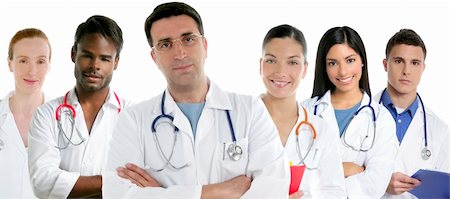 Doctors team group in a row on white background men and women doctor Stock Photo - Budget Royalty-Free & Subscription, Code: 400-04652487