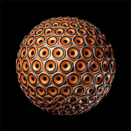 speakers graphics - three dimensional sphere made of orange speakers - isolated on black Stock Photo - Budget Royalty-Free & Subscription, Code: 400-04666470