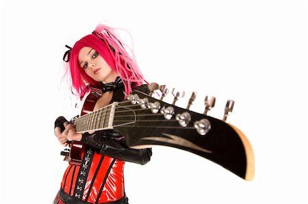 simsearch:400-04652753,k - Gothic girl with guitar, focus on face, isolated on white background Stock Photo - Budget Royalty-Free & Subscription, Code: 400-04669080