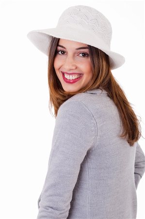 simsearch:400-04158321,k - Young smiling face model wearing a coat and hat on a white background Stock Photo - Budget Royalty-Free & Subscription, Code: 400-04661185