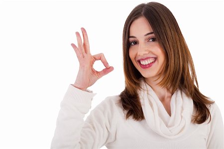 simsearch:400-04607386,k - young brunette model showing perfect gesture on isollated white background Stock Photo - Budget Royalty-Free & Subscription, Code: 400-04661221