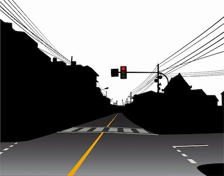 deserted city streets - Editable vector design of red traffic light over a dark and empty street Stock Photo - Budget Royalty-Free & Subscription, Code: 400-04661695