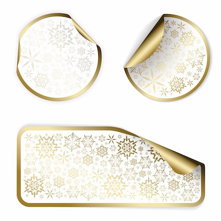 simsearch:400-04659792,k - White Christmas labels and stickers with golden border and golden snowflakes pattern Stock Photo - Budget Royalty-Free & Subscription, Code: 400-04662417
