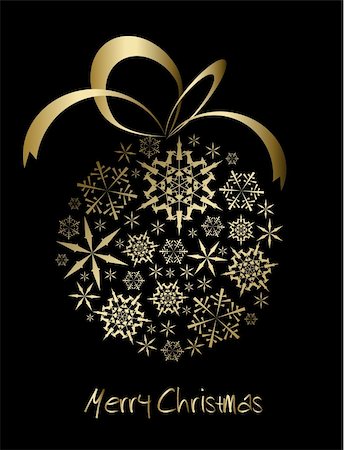 simsearch:400-04769297,k - Christmas ball made from golden snowflakes on a black background (vector) Foto de stock - Super Valor sin royalties y Suscripción, Código: 400-04662430