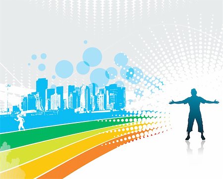 man raising his hands with rainbow wave background, vector illustration Stock Photo - Budget Royalty-Free & Subscription, Code: 400-04662543