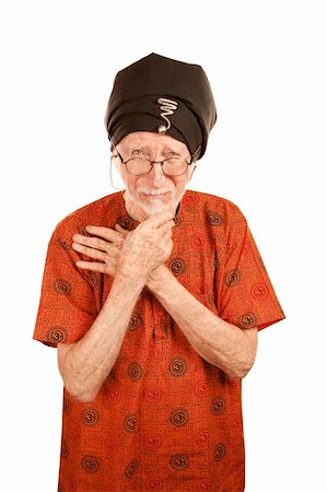 simsearch:400-05372618,k - Skeptical guru with large black turban on white background Stock Photo - Budget Royalty-Free & Subscription, Code: 400-04663805