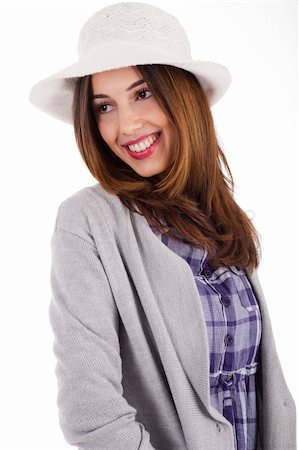 simsearch:400-04158321,k - Young model with spring clothing and white hat on a white isolated background Stock Photo - Budget Royalty-Free & Subscription, Code: 400-04674604