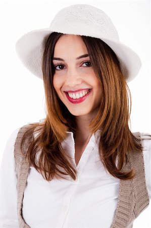 simsearch:400-04158321,k - attractive femle model with her hat on isolated white background Stock Photo - Budget Royalty-Free & Subscription, Code: 400-04674610